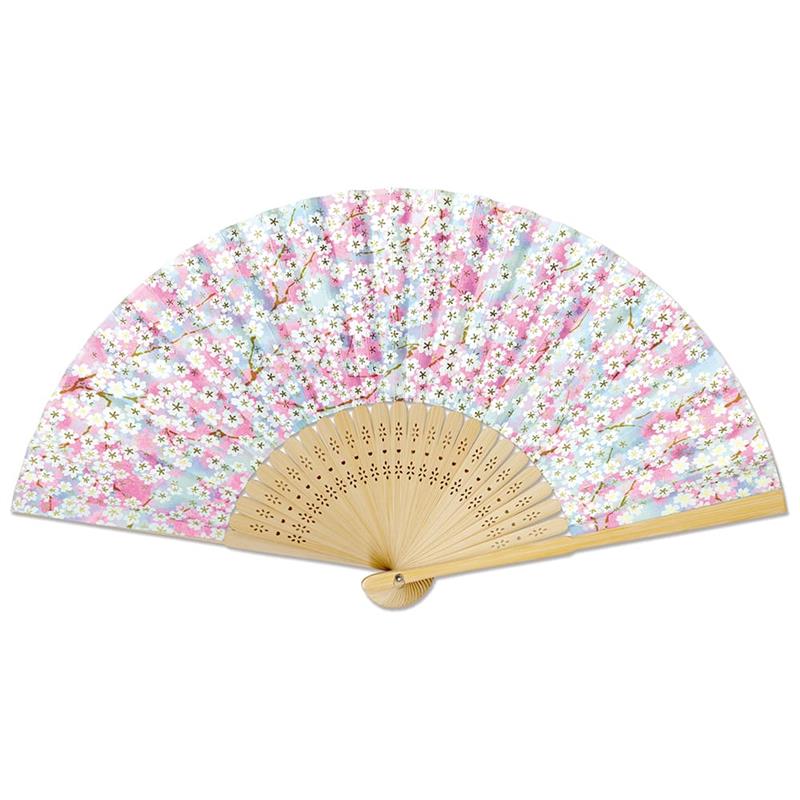 Folding Fan - Yuzen Paper, CZM-6351: Cherry Blossoms in the Mist, Reddish-Purple
