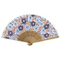 Folding Fan - Yuzen Paper, CZM-6368: Peony, Indigo