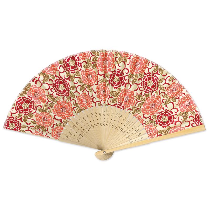 Folding Fan - Yuzen Paper, CZM-6371, Peony, Scarlet
