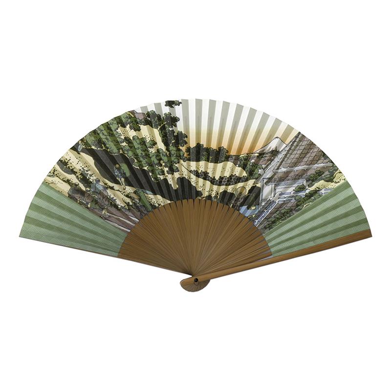 Folding Fan with “the series Thirty-six Views of Mount Fuji” by Hokusai (Grass Green)