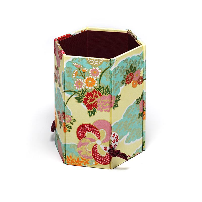 Yuzen Paper Foldable Hexagonal Box for Small Items No. 4022-1