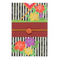 Stamp Book (Large) Elegant Vertical Stripe and Rose Kimono Design