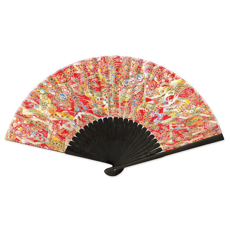 Folding Fan - Yuzen Paper, CZM-6234, Folding Screen Design, Red