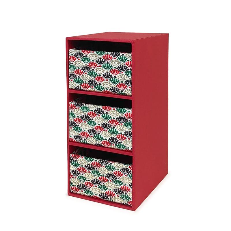 Tidy Up Desk Chest (Slim 3-Tier) - Chrysanthemum and Blue Waves
